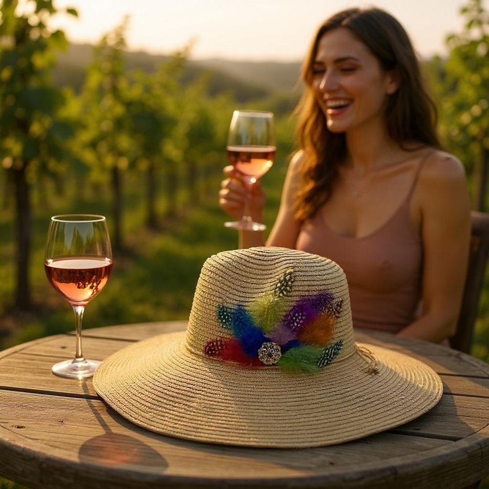 SUN BIRD FEATHER HANDMADE DESIGN FLOPPY SUN HAT COLLECTION ( Purple Brooch)